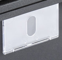 close up of an empty business card holder on the side of a peli air 1465