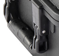 close up of the black peli air 1465 cases rubber over-molded handle