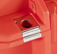 close up of an orange peli air 1465ems case Stainless Steel Hasp Protectors