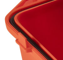 close up of an orange Peli air 1465ems case watertight o-ring seal in 