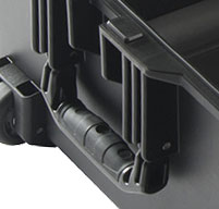 a close up of a peli air 1637 cases Three Rubber Overmoulded Handles