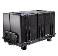 side view of a peli 0500 transport case to show it can be inverted and used as a pallet with an airtight cover