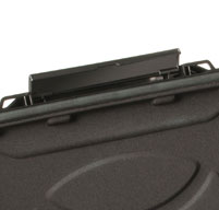 close up of the easy open latch on a black peli 1070cc laptop case