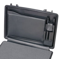 a close up of a peli 1490cc2 laptop cases lid organiser and shoulder strap