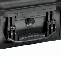 close up of the black peli 1510sc studio cases rubber over-molded handle