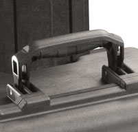 a close up of a Peli 1510M Mobility Cases comfortable rubber over-molded top and side handles