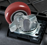 close up of peli 0340 cube cases Stainless steel caster wheels 