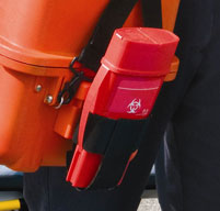 Close up of an orange Peli 1460ems case with a lockable compartment for controlled substances