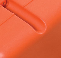 close up of an orange peli 1460ems case showing the curves and strong build of the case