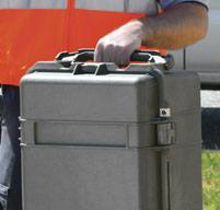 a close up of a peli 1740 long cases Two rugged double-wide handles
