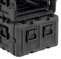 close up of peli hardigg blackbox 14u rack mount cases Lid hangers which allow the lid to hang easily from the side of the case