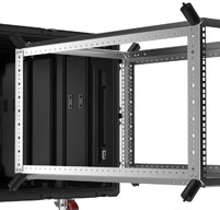 Close up of peli hardigg classic v 4u rack mount cases Fixed square hole frame for universal equipment fit