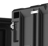 Close up of peli hardigg classic v 9u rack mount cases Lid hangers for lid storage while in use