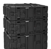 Close up of peli hardigg classic v 7u rack mount cases Stacking ribs which secure non-slip stacking on matched size cases