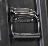 Close up of peli hardigg classic v 3u rack mount cases Stainless steel handles