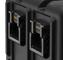 Close up of peli hardigg super v 3u rack mount cases Handles on the lid for ease of movement