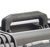 a close up of a black peli IM2435 Storm case Double-layered, Soft-grip Handle