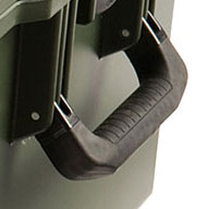 a close up of a peli storm im2750 cases Three Double-layered, Soft-grip Handles